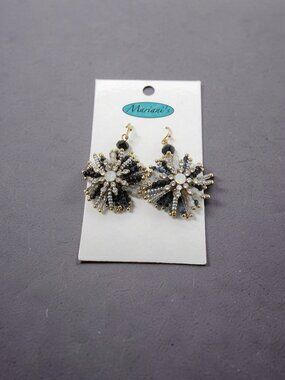 Mariani's Black,Silver,Gold, Rhinestone Earwire Dangle Starburst Earrings